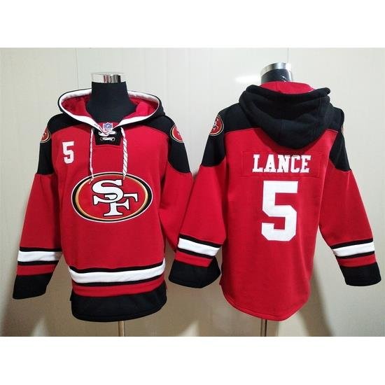 San Francisco 49ers Red Sitched Pullover Hoodie #5 Trey Lance