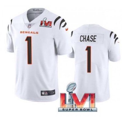 Nike Cincinati Bengals 1 Ja'Marr Chase White 2022 Super Bowl LVI Vapor Limited Jersey