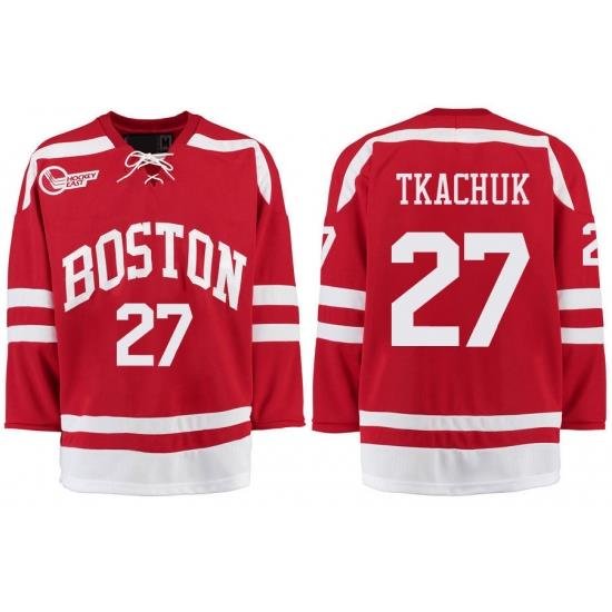 Boston University Terriers BU 27 Brady Tkachuk Red Stitched Hockey Jersey