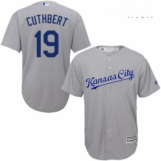 Mens Majestic Kansas City Royals 19 Cheslor Cuthbert Replica Grey Road Cool Base MLB Jersey