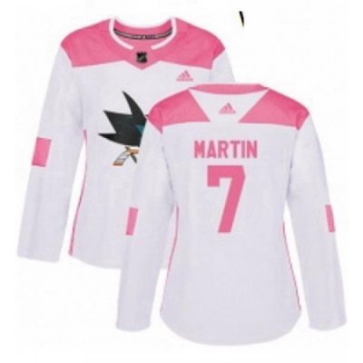 Womens Adidas San Jose Sharks 7 Paul Martin Authentic WhitePink Fashion NHL Jersey