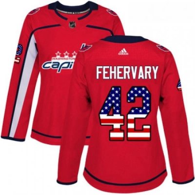 Womens Adidas Washington Capitals 42 Martin Fehervary Authentic Red USA Flag Fashion NHL Jersey