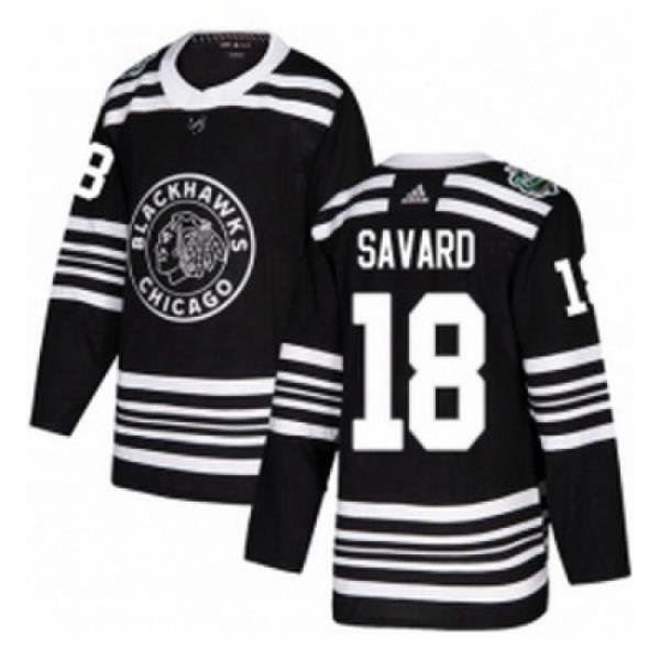 Youth Adidas Chicago Blackhawks 18 Denis Savard Authentic Black 2019 Winter Classic NHL Jersey