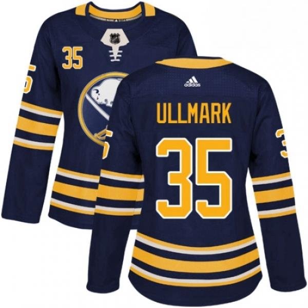 Womens Adidas Buffalo Sabres 35 Linus Ullmark Premier Navy Blue Home NHL Jersey