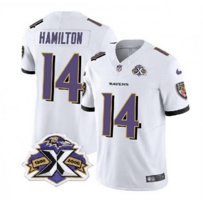 Men Baltimore Ravens 14 Kyle Hamilton White 2023 F U S E With Patch Throwback Vapor Limited Jersey