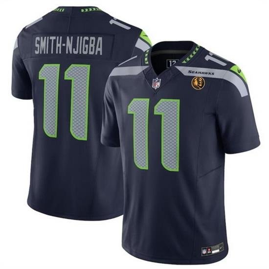 Men Seattle Seahawks 11 Jaxon Smith Njigba Navy 2023 F U S E  With John Madden Patch Vapor Limited Stitched Football Jersey