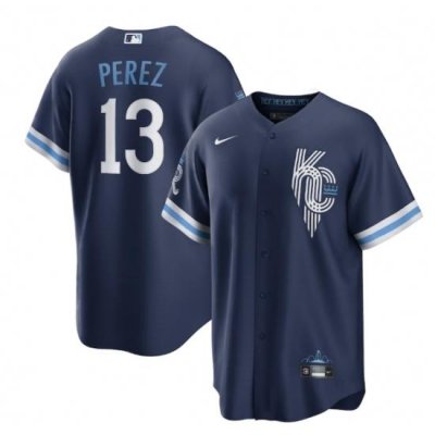 Men Kansas City Royals 13 Salvador Perez 2022 Navy City Connect Cool Base Stitched jersey