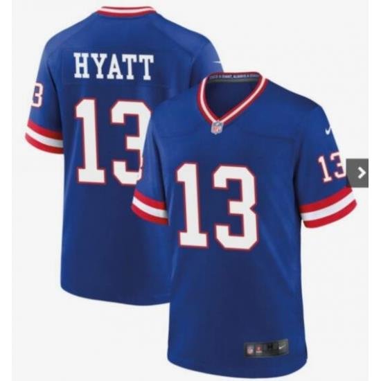 Men New York Giants Jalin Hyatt #13 Royal Classic Stitched 2023 F.U.S.E Jersey