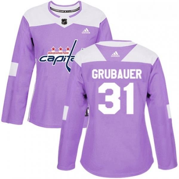 Womens Adidas Washington Capitals 31 Philipp Grubauer Authentic Purple Fights Cancer Practice NHL Jersey