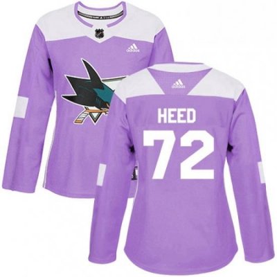 Womens Adidas San Jose Sharks 72 Tim Heed Authentic Purple Fights Cancer Practice NHL Jersey