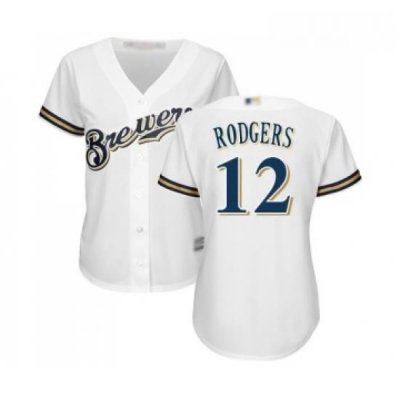 Womens Milwaukee Brewers 12 Aaron Rodgers Replica White Alternate Cool Base Baseball Jersey