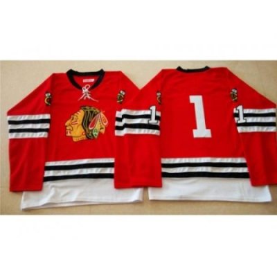 Chicago Blackhawks #1 Glenn Hall Red Mitchell And Ness 1960-61 Stitched NHL Jersey