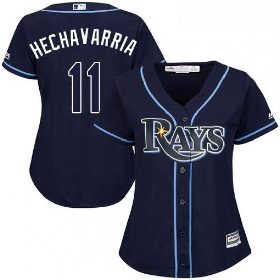 Womens Majestic Tampa Bay Rays 11 Adeiny Hechavarria Authentic Navy Blue Alternate Cool Base MLB Jersey