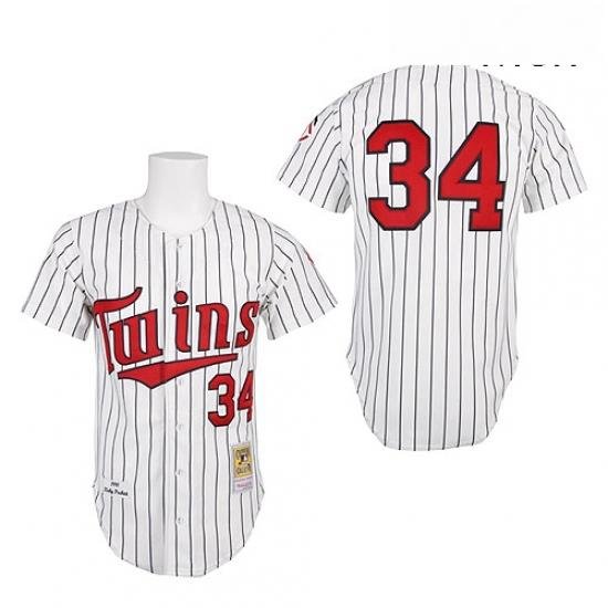 Mens Mitchell and Ness 1991 Minnesota TWins 34 Kirby Puckett Replica White ThroWback MLB Jersey