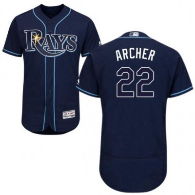 Mens Majestic Tampa Bay Rays 22 Chris Archer Navy Blue Alternate Flex Base Authentic Collection MLB Jersey