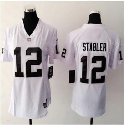 women New Raiders #12 Kenny Stabler White NFL Elite Jersey