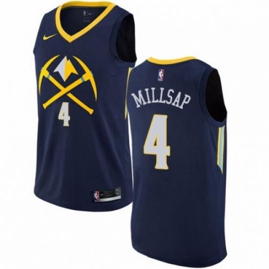 Mens Nike Denver Nuggets 4 Paul Millsap Authentic Navy Blue NBA Jersey City Edition