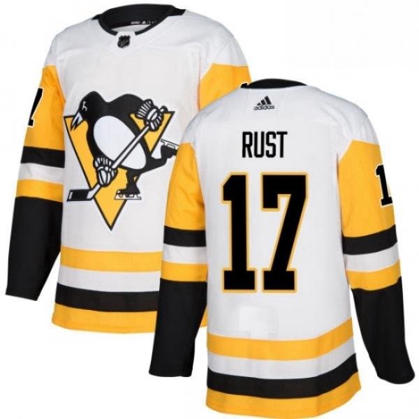 Mens Adidas Pittsburgh Penguins 17 Bryan Rust Authentic White Away NHL Jersey