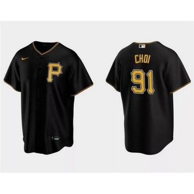 Men Pittsburgh Pirates 91 Ji Man Choi Black Cool Base Stitched Baseball Jersey