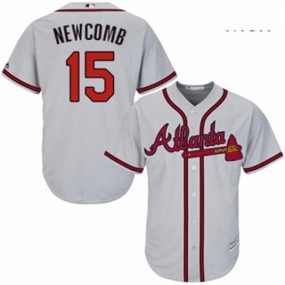 Mens Majestic Atlanta Braves 15 Sean Newcomb Replica Grey Road Cool Base MLB Jersey