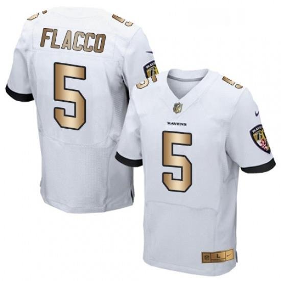 Mens Nike Baltimore Ravens 5 Joe Flacco Elite WhiteGold NFL Jersey