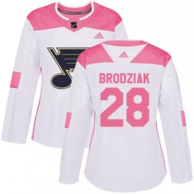 Womens Adidas St Louis Blues 28 Kyle Brodziak Authentic WhitePink Fashion NHL Jersey