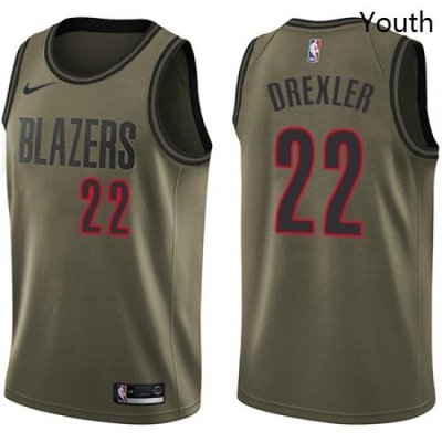 Youth Nike Portland Trail Blazers 22 Clyde Drexler Swingman Green Salute to Service NBA Jersey