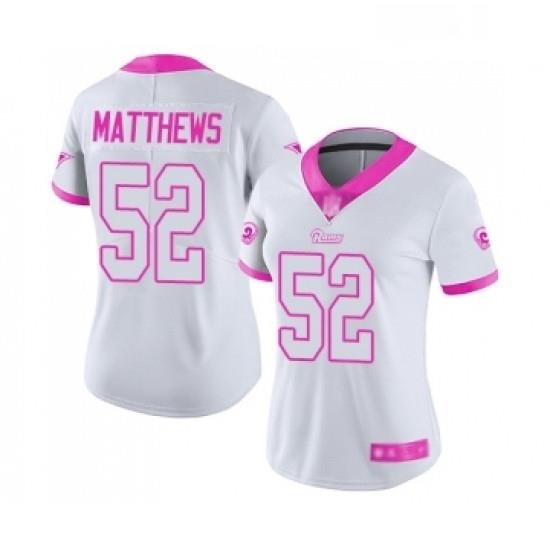 Womens Los Angeles Rams 52 Clay Matthews Limited White Pink Rush Fashion Football Jersey