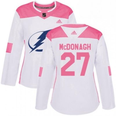 Womens Adidas Tampa Bay Lightning 27 Ryan McDonagh Authentic White Pink Fashion NHL Jersey