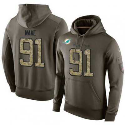 NFL Nike Miami Dolphins 91 Cameron Wake Green Salute To Service Mens Pullover Hoodie