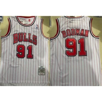 Men Chicago Bulls 91 Dennis Rodman White Stitched Jersey