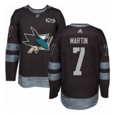 Mens Adidas San Jose Sharks 7 Paul Martin Authentic Black 1917 2017 100th Anniversary NHL Jersey