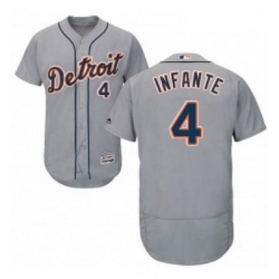 Mens Majestic Detroit Tigers 4 Omar Infante Grey Flexbase Authentic Collection MLB Jersey