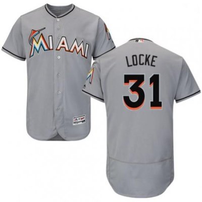 Mens Majestic Miami Marlins 31 Jeff Locke Grey Flexbase Authentic Collection MLB Jersey