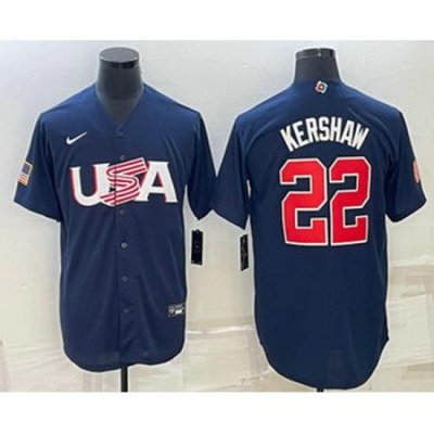 Men's USA Baseball #22 Clayton KershaW 2023 Navy World Baseball Classic Stitched Jersey