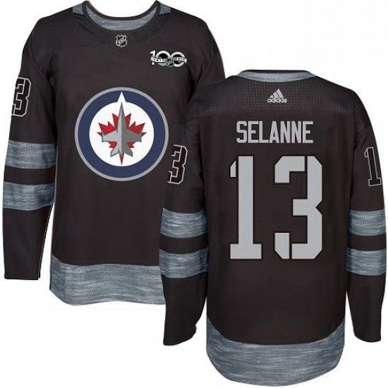 Mens Adidas Winnipeg Jets 13 Teemu Selanne Premier Black 1917 2017 100th Anniversary NHL Jersey