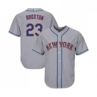 Mens NeW York Mets 23 Keon Broxton Replica Grey Road Cool Base Baseball Jersey