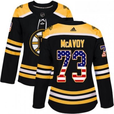 Womens Adidas Boston Bruins 73 Charlie McAvoy Authentic Black USA Flag Fashion NHL Jersey