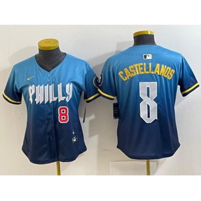 Women Philadelphia Phillies  8 Nick Castellanos Blue 2024 City Connect Limited Stitched Jersey 2