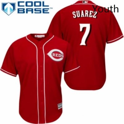 Youth Majestic Cincinnati Reds 7 Eugenio Suarez Authentic Red Alternate Cool Base MLB Jersey