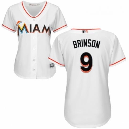 Womens Majestic Miami Marlins 9 Lewis Brinson Authentic White Home Cool Base MLB Jersey