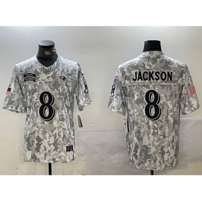 Men Baltimore Ravens 8 Lamar Jackson 2024 F U S E Arctic Camo Salute To Service Limited Stitched Football Jersey