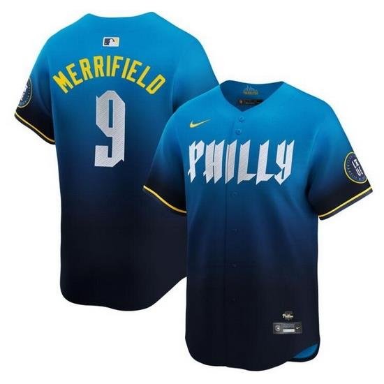 Men Philadelphia Phillies 9 Whit Merrifield Blue 2024 City Connect Limited Stitched Jersey