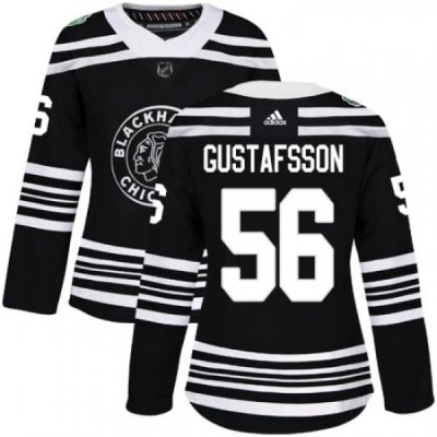 Womens Adidas Chicago Blackhawks 56 Erik Gustafsson Authentic Black 2019 Winter Classic NHL Jersey