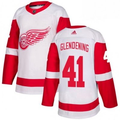 Mens Adidas Detroit Red Wings 41 Luke Glendening Authentic White Away NHL Jersey