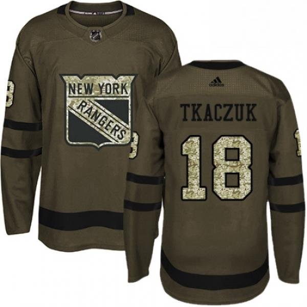 Mens Adidas New York Rangers 18 Walt Tkaczuk Authentic Green Salute to Service NHL Jersey