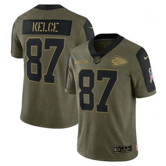 Men's Kansas City Chiefs Travis Kelce Nike Olive 2021 Salute To Service Limited Player Jersey