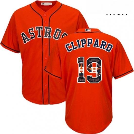 Mens Majestic Houston Astros 19 Tyler Clippard Authentic Orange Team Logo Fashion Cool Base MLB Jersey