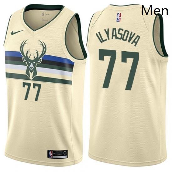 Mens Nike Milwaukee Bucks 77 Ersan Ilyasova Swingman Cream NBA Jersey City Edition