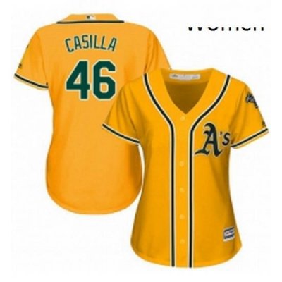 Womens Majestic Oakland Athletics 46 Santiago Casilla Authentic Gold Alternate 2 Cool Base MLB Jersey